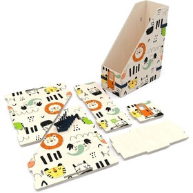 Resim Wodiza Çocuk Ahşap Dosyalık Hayvan Figürlü Dergi Dosyası 12cm X 33cm X 26cm Masaüstü Dosyalık 