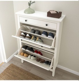 Resim Hemnes Ayakkabı Dolabı, Çekmeceli Beyaz Renk 89x30x127 Cm, 2 Bölmeli Ayakkabılık 