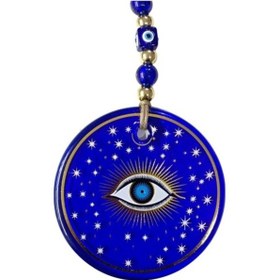 Resim Mavi Yıldız İşlemeli Göz Model Duvar Süsü Nazar Boncuklu Duvar Dekoru 02-10mm 5yards 