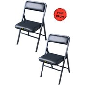 Resim Hey Modüler Mobilya Siyah Deri 2'li Katlanır Piknik Kamp Sandalyesi 