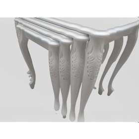 Resim Zigon Sehpa Lükens Aslan Oymalı Klasik Model Parlak Beyaz Kayın 