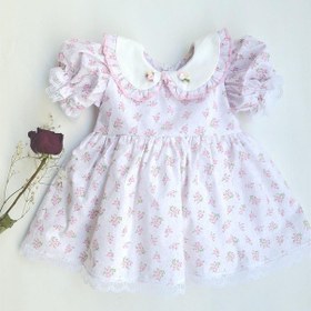 Resim Pembe Çiçek Detaylı Bebe Yaka Elbise 