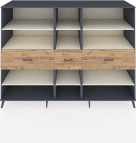 Resim Kronos Dolap 9 Raflı 3 Çekmeceli 220x59x163 Antrasit-aytaşı/çam Antrasit-aytaşı/çam 