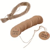 Resim 100 adet El Yapımı Sevgi Etiketleri Asılı Etiketler Boş Kraft Kağıt ile 2000.0cm/65.62feet Dize 