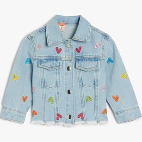 Resim Kız Bebek Kalp Nakış Detaylı Uzun Kollu Pamuklu Denim Ceket 