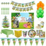 Resim Safari Afişli Lüks Doğum Günü Parti Süsleri 16 Kişilik 