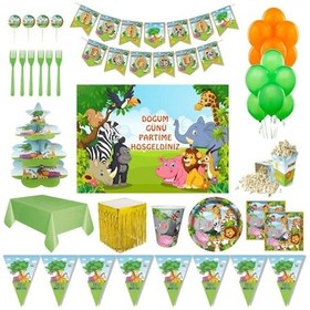 Resim Safari Afişli Lüks Doğum Günü Parti Süsleri 16 Kişilik 