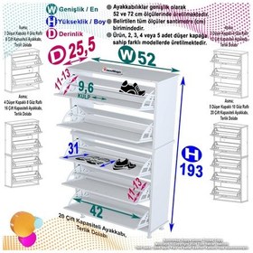 Resim Modilayn VARBİ UMAY' 2 Li Antre Hol 72x 205x26 cm’ lik 5 Düşer Kapak 10 Göz Raflı Ayakkabılık 