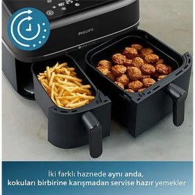 Resim Philips Airfryer 3000 Serisi NA350/00 Çift Hazneli 9 Lt Yağsız Fritöz + Hassas Mutfak Tartısı Hediye 