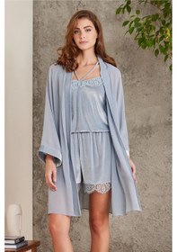 Resim Pierre Cardin 4800 Kadın Dantelli Kadife Tulum Sabahlık Takım-mist Mist 