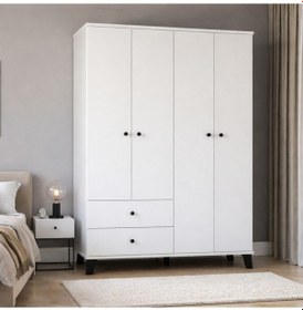 Resim Mira 4 Kapaklı 2 Çekmeceli Gardırop Elbise Dolabı - Beyaz Beyaz 