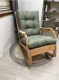 Resim Asedia Kontes Naturel Yeşil Dolgu Minderli Sallanan Sandalye Dinlenme Koltuğu 