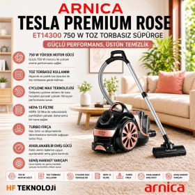 Resim Arnica 750 Watt Tesla Premium Rose Toz Torbasız Elektrikli Süpürge 