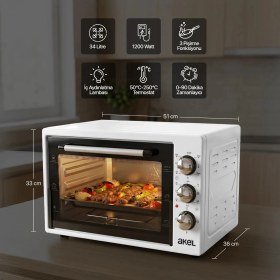 Resim Akel AF340L 34 Lt Beyaz Midi Fırın, Iç Aydınlatmalı, Zaman Ayarlı, Izgara ve Fırın, 2 Tepsi 1 Tel Izgara 