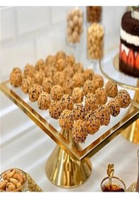 Resim Gold Ayaklı Dikdörtgen Kek, Kurabiye Ve Pasta Standı 