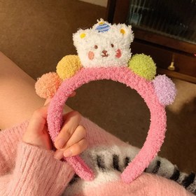 Resim 1 Adet Renkli Ponponlu Sevimli Peluş Ayı Bandana - Yumuşak Kabarık Karikatür Hayvan Tasarımı, Kadınlar İçin Ayarlanabilir Saç Bağı, Sonbahar Kış Moda Aksesuarı, Ayı Saç Aksesuarları 