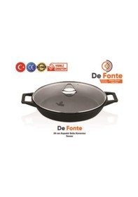 Resim Defonte Döküm Demir Çap 36 Cm Kavurma Tavası Yuvarlak Cam Kapak 