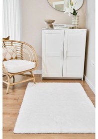 Resim Apex Halı Beyaz Peluş Dokulu Kaydırmaz Dekoratif Halı Beyaz 