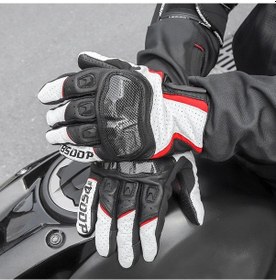 Resim Pazly Erkek Kadın Motosiklet Eldiveni, Dokunmatik Ekran Uyumlu, Karbon Fiber Koruma, Kırmızı/siyah/beya, Motokros Off-road İçin 