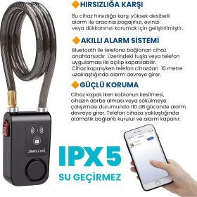 Resim Upway Hırsızlığa Karşı Anahtarsız Telefon Kontrollü Motorsiklet Bisiklet Alarmlı Sirenli Padlock Kilit 