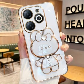 Resim Infinix Smart8/Spark GO 2024/SPARK 20/Hot40i/Smart7/Spark GO 2023/Hot 20-4G/Hot30-4G/X6525/BG6 için Papyonlu tavşan Telefon kılıfı Sevimli Karikatür Makyaj Aynası Standı Anti-düşme Darbeye Dayanıklı Elektro Kaplama Yumuşak Kabuk 2024 Yeni Mobil Telefon Kılıfı 