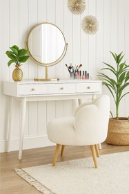 Resim WEBPANYA Retro Ahşap Ayaklı Papatya Berjer Salon Makyaj Masası Berjeri 