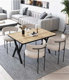 Resim Avvio Lavinya Teddy Sandalye 80x120 Yemek Masası Mutfak Masası 4 Kişilik Masa Sandalye Takımı Bukle Kumaş Ceviz 