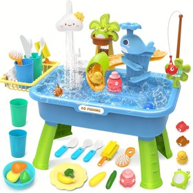 Resim 3'ü 1 Arada Lavabo Oyuncağı (Akan Su ile), Mutfak/Yemek/Balıkçılık Oyuncak, Su Oyun İstasyonu ve Yüzen Bulaşık Makinesi Seti (Çocuklar için Taklit Oyun) Aksesuar Parçası Rastgele Renk Yazlık Oyuncak Doğum Günü Hediyesi Tatil Hediyesi Noel Paskalya Çocuk Bayramı Hediyesi 