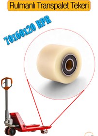Resim Badem10 70x60x20 mm Transpalet Tekeri RPR Rulmanlı Bilyalı Beyaz Tekerlek Palet Taşıma Arabası Tekeri 