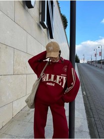 Resim Üç İplik Yakalı Sweat Baggy Pantalonlu Takım - Bordo 