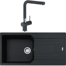 Resim Franke Urban Ubg 611-100 Tek Gözlü Granit Eviye + Active Plus Doccia Armatür (Nero) 