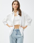 Resim Oversize Taşlı Gömlek Uzun Kollu Pamuklu 