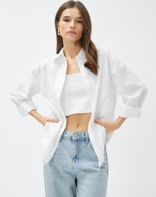 Resim Oversize Taşlı Gömlek Uzun Kollu Pamuklu 