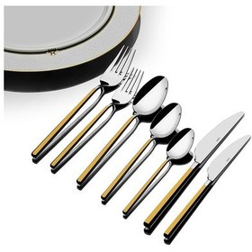 Resim Nehir Gloria Altın Saten 12 Kişilik 84 Parça Kutulu Çatal Kaşık Bıçak Takımı Altın - Gümüş 