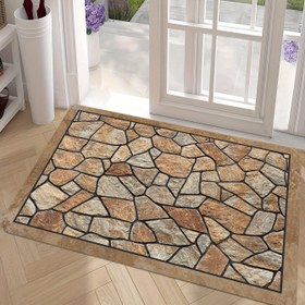 Resim Rustik Taş Desenli Alan Matı - Dikdörtgen, Kaymaz, Makinede Yıkanabilir Polyester Mat Ev, Banyo ve Çiftlik Dekoru için, Banyo 