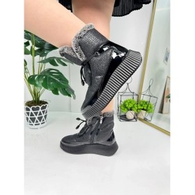 Resim Nstil Günlük Kadın Kar Botu Kürklü Bağcıklı Fermuarlı Rugan Rahat Yüksek Kalın Tırtıklı Taban Bootie 77546 