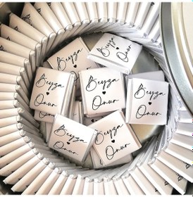 Resim Nişan Nikah Söz Çikolatası Metal Kutuda Madlen Çikolata Beyaz 100'lü 