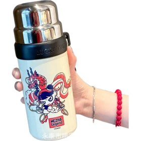 Resim Black Bear Superman Nezha Legend Termal Kupa 316 Paslanmaz Çelik Karikatür Pipetli Kupa Yüksek Değerli Ikili Içme Kurı (Yurt Dışından) 