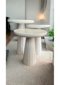 Resim Simillo Wood Wooden Ahşap 3 Lü Set Fitilli Mantar Yan Sehpa Modern Beyaz Renk Fiskos Beyaz 