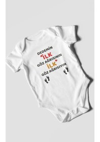 Resim Dedemin İlk Göz Ağrısıyım Baskılı Bebek Zıbını Çıtçıtlı Body %100 Pamuk Kısa Kol Beyaz 