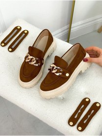 Resim ERVANIN BUTİĞİ Taba Süet (FABİO) Üç Tokalı Kadın Loafer 