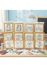 Resim Mini Tuval Çocuk Boyama Seti 20x20 Cm - Akrilik Boya Ve Fırçalı Eğlenceli Çocuk Aktivite Seti 