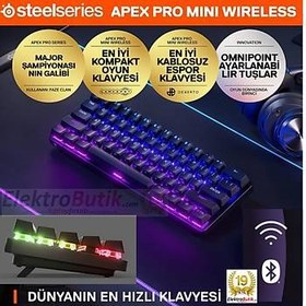 Resim STEELSERIES APEX PRO MINI WIRELESS KABLOSUZ MEKANIK OYUNCU KLAVYESI SSK64843 
