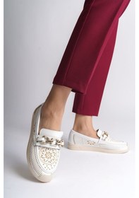 Resim Layla Bağcıksız Ortopedik Rahat Taban Çiçek Desenli Kadın Babet Ayakkabı Ckt - Beyaz Beyaz 