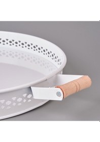 Resim Evstylee Ahşap Saplı Metal Village Tepsi - 38 Cm Çok Renkli 