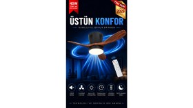 Resim Goes Modern LED Işıklı Tavan Vantilatörü 3 Renk Işık 3 Kademe Hız Sessiz Siyah Gövde Kiraz Kanat Avize 