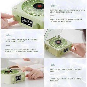 Resim Waves Nostalji Plak Görünümlü Bluetooth Hoparlör 3D Ses Dalgası Retro Müzik Plak Yeşil 