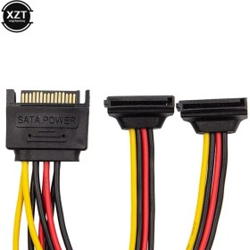 Resim Tialating 15 Pin Erkek - 2 x 15PIN Dişi Adaptör Sata Güç Kablosu 90 Derece HDD Için (Yurt Dışından) 