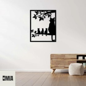 Resim Kedi Ailesi Metal Duvar Sanatı, Siyah Siluet Tasarım, Ağaç Dalı Dekoru, 3D Duvar Askısı ("13,7x11,4" (35x29)) 