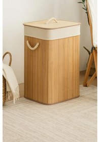 Resim Bambu Kare Kirli Çamaşır Sepeti Katlanabilir Bambu Kirli Çamaşır Sepeti Bambu 